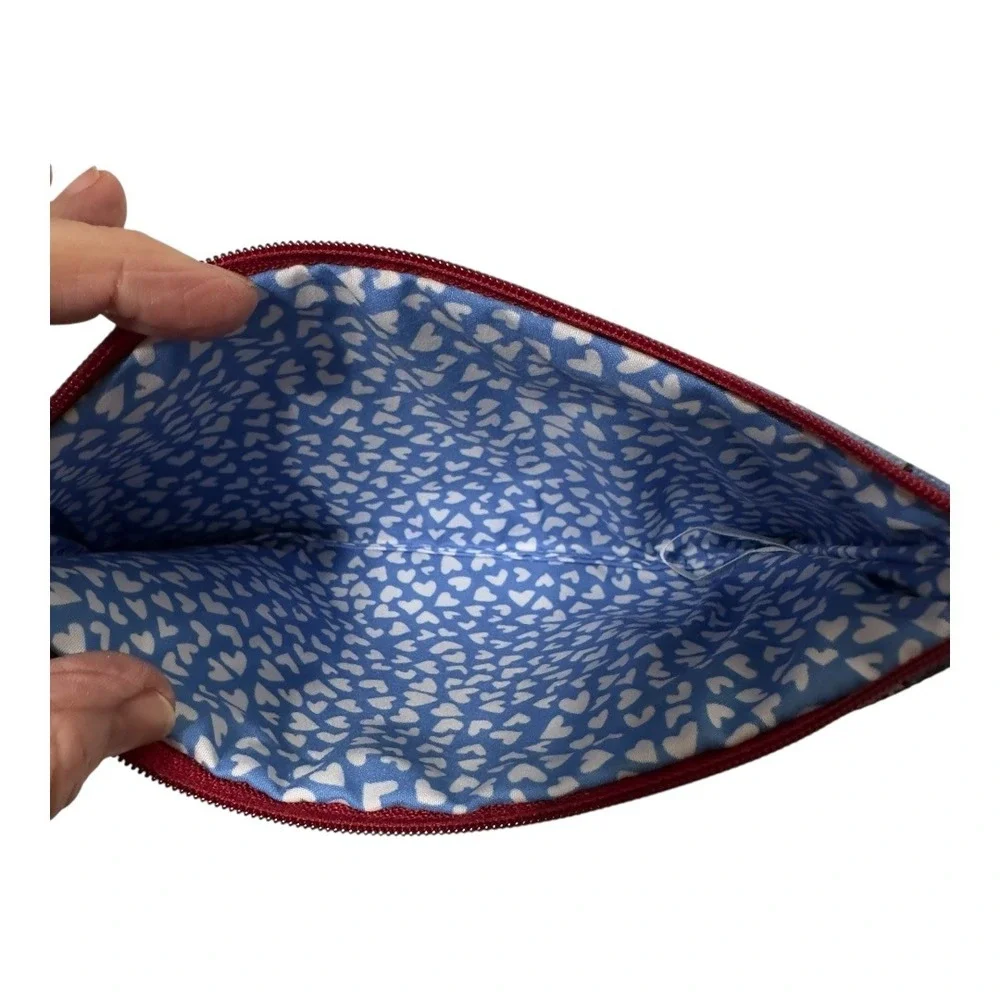 Brighton Designer Cosmetic‎ Bag Heart Charm Blue White Gingham Pouch Travel